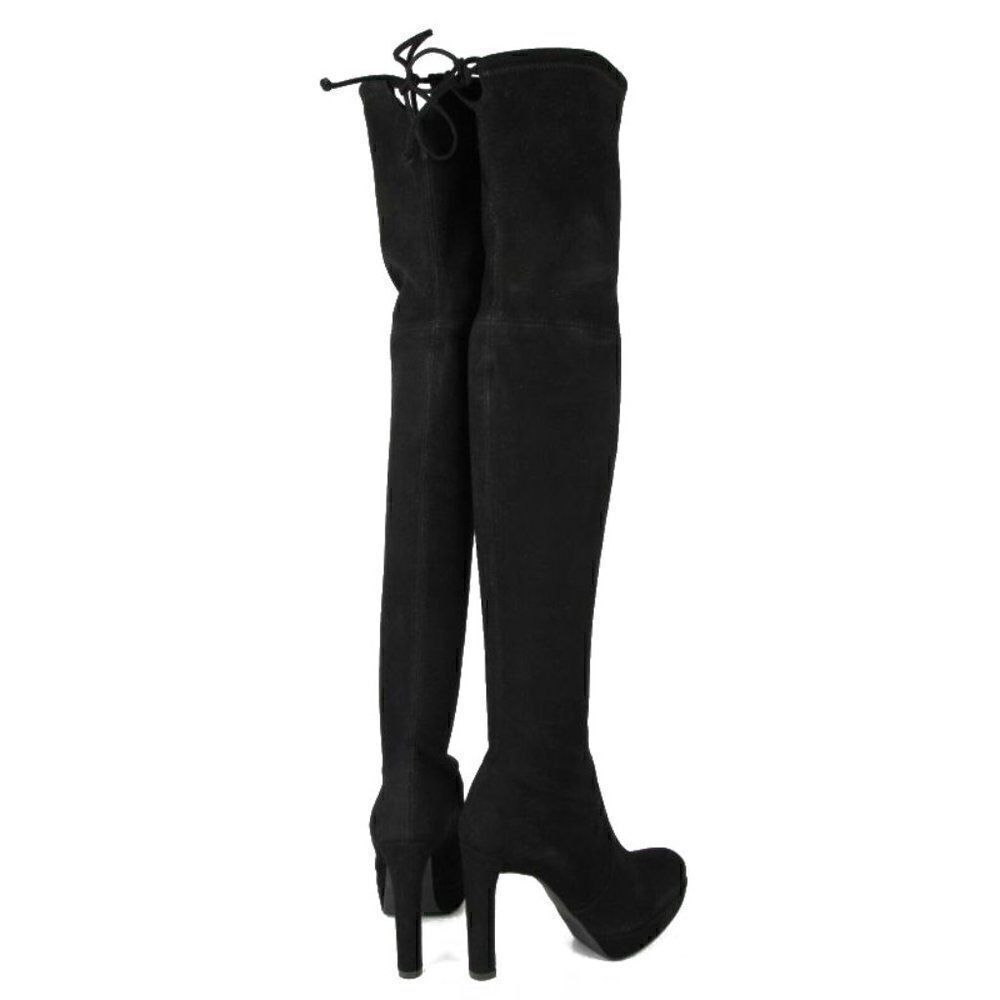$865 Stuart Weitzman Plathighland Black Suede Over-the-knee Platform Boot - Picture 6 of 9